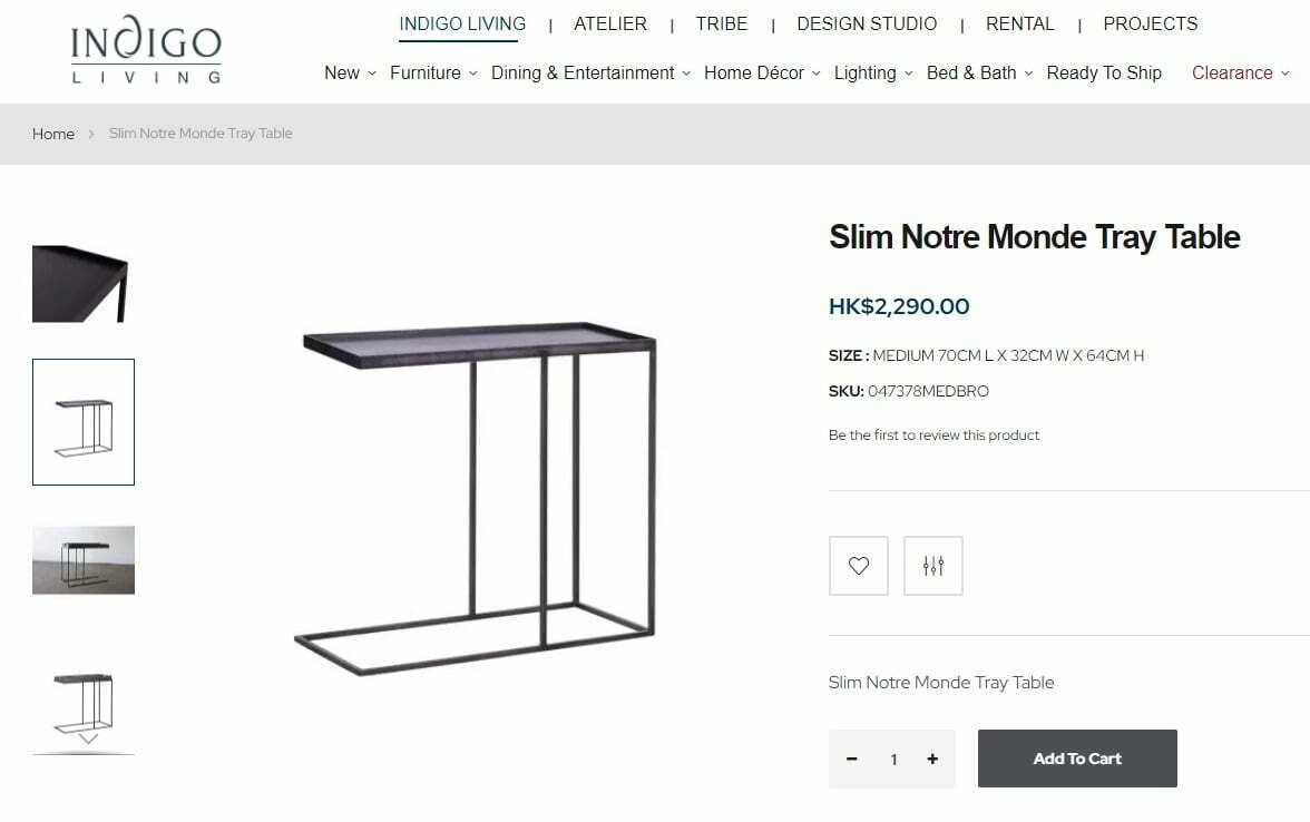 邊桌 Slim Notre Monde Tray Table 70CM L X 32CM W X 64CM H
