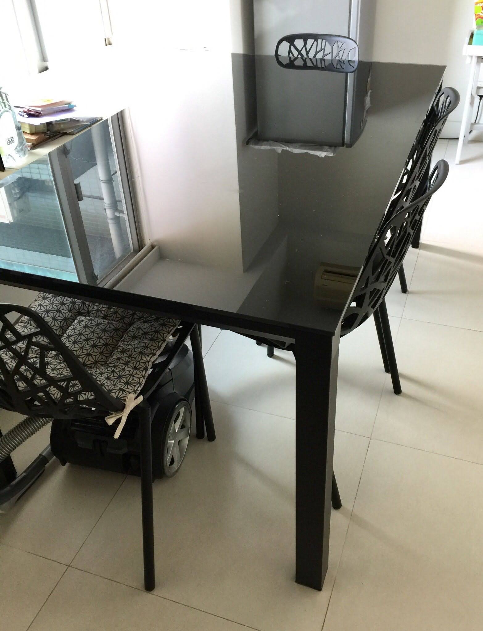 Glass Top Table With Alum Frame L175 W90 H74cm