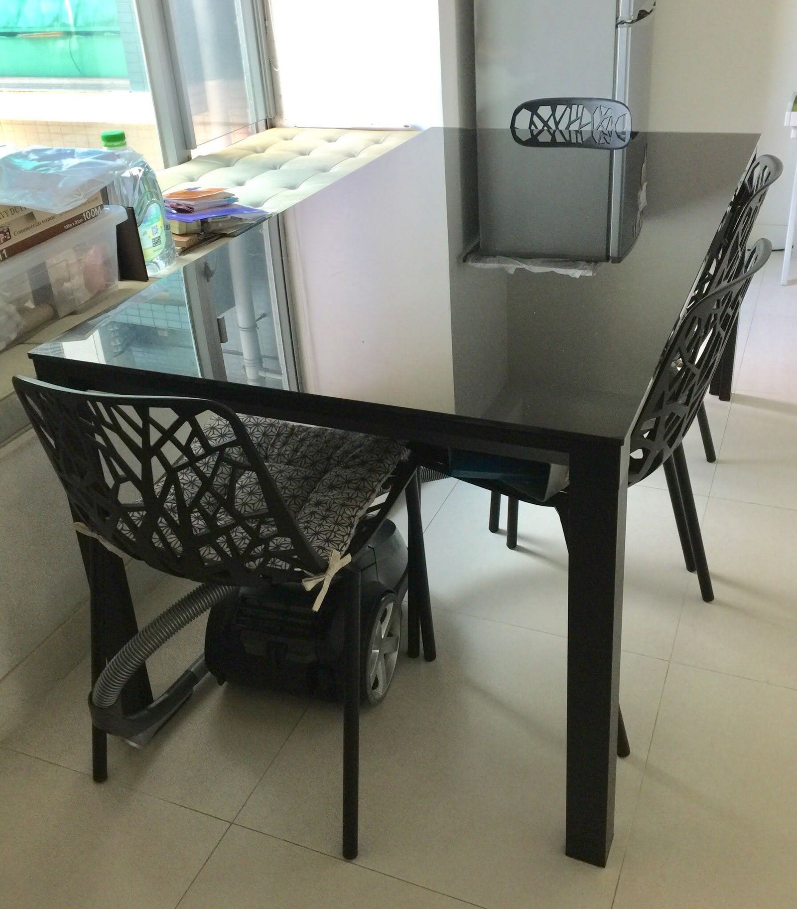 Glass Top Table With Alum Frame L175 W90 H74cm