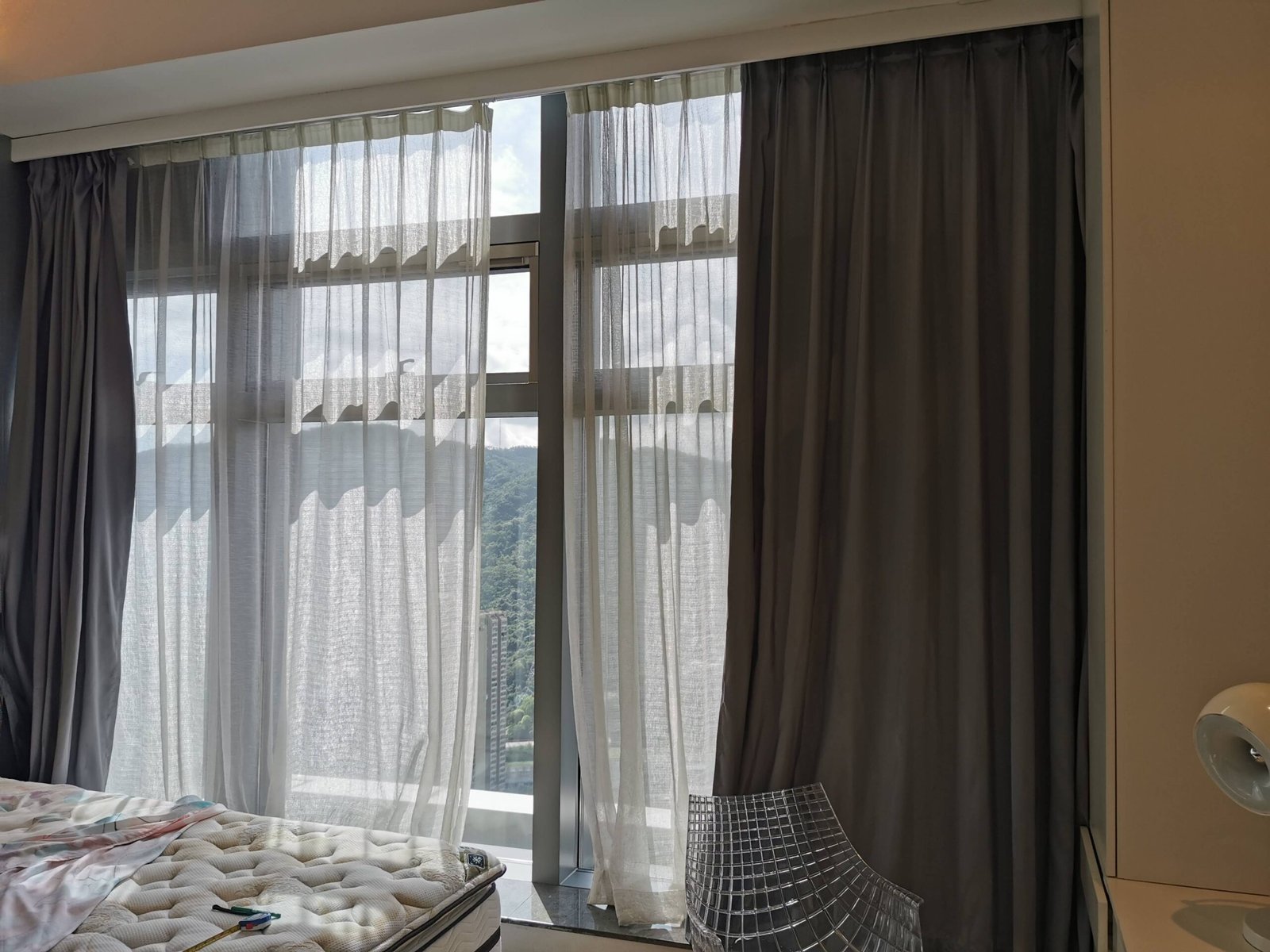 Pair of Grey Drapery & sheer