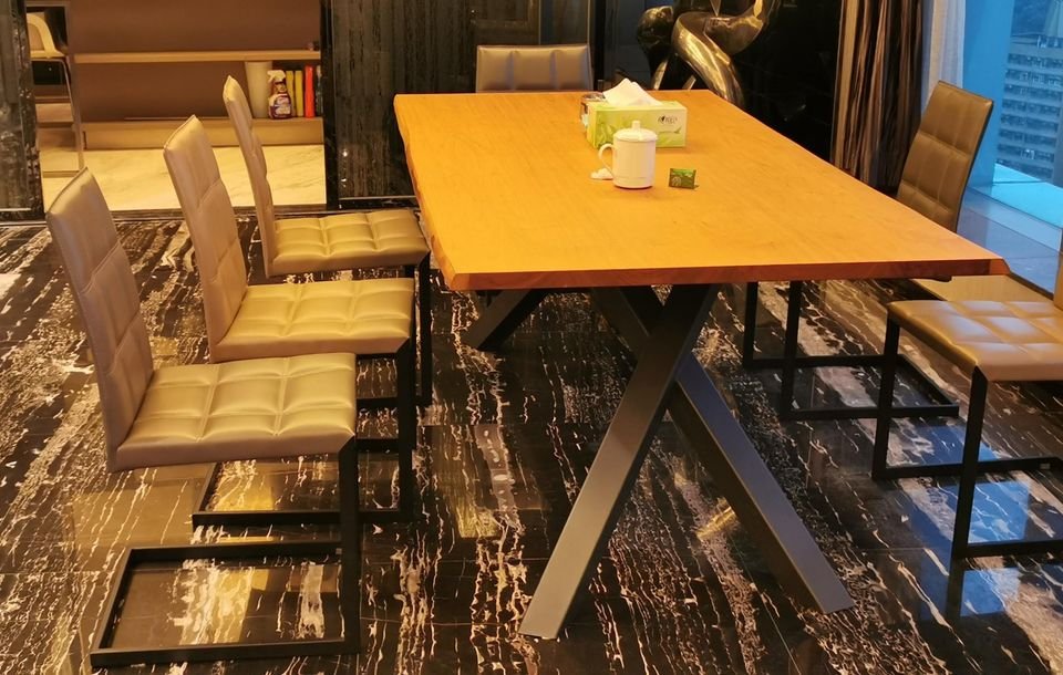 Wooden Dining Table with Metal Leg